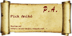 Pick Anikó névjegykártya